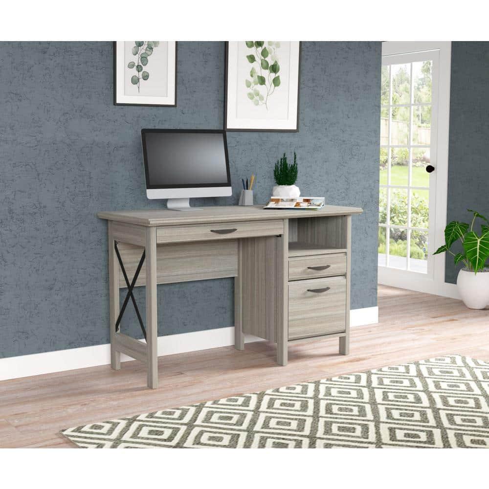 Inval America 2-Drawer Computer Desk with Keyboard Tray in Gray Smoke Oak