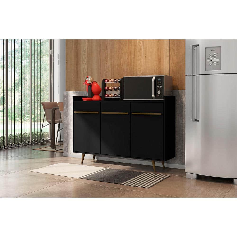 53.54" Bradley Buffet Stand Black - Manhattan Comfort: Mid-Century Modern Storage Console