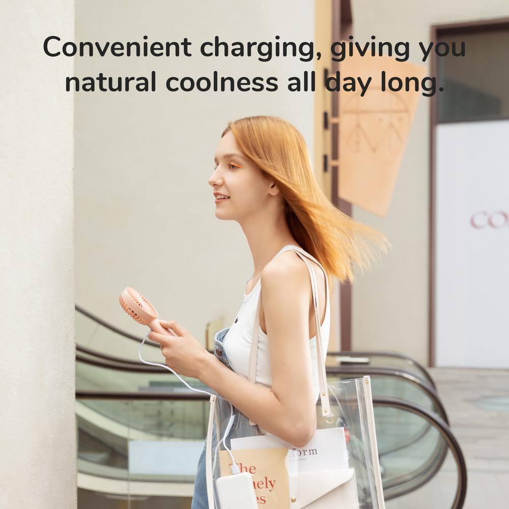 JISULIFE Handheld Fan, Portrable Mini Fan with 3 Speed, USB Rechargeable Personal Fan Battery Operated for Outdoor, Office, Travel -Pink