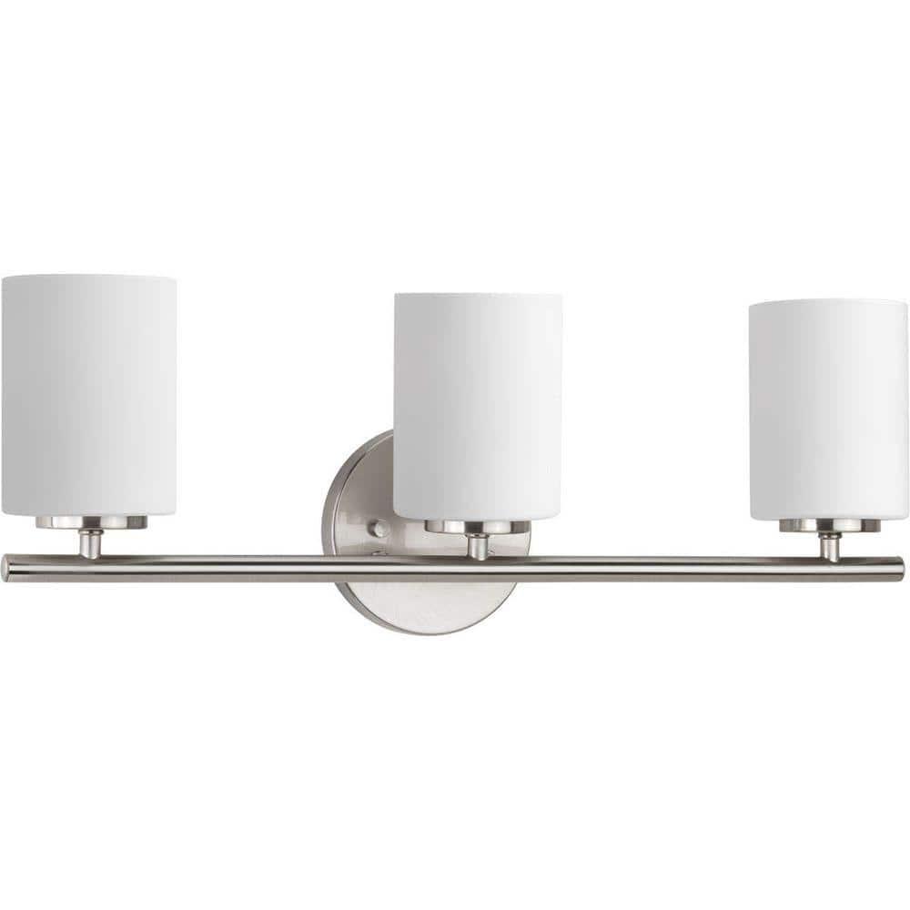 Progress Lighting Replay Collection 3-Light Bath Vanity, Brushed Nickel, Shade Included