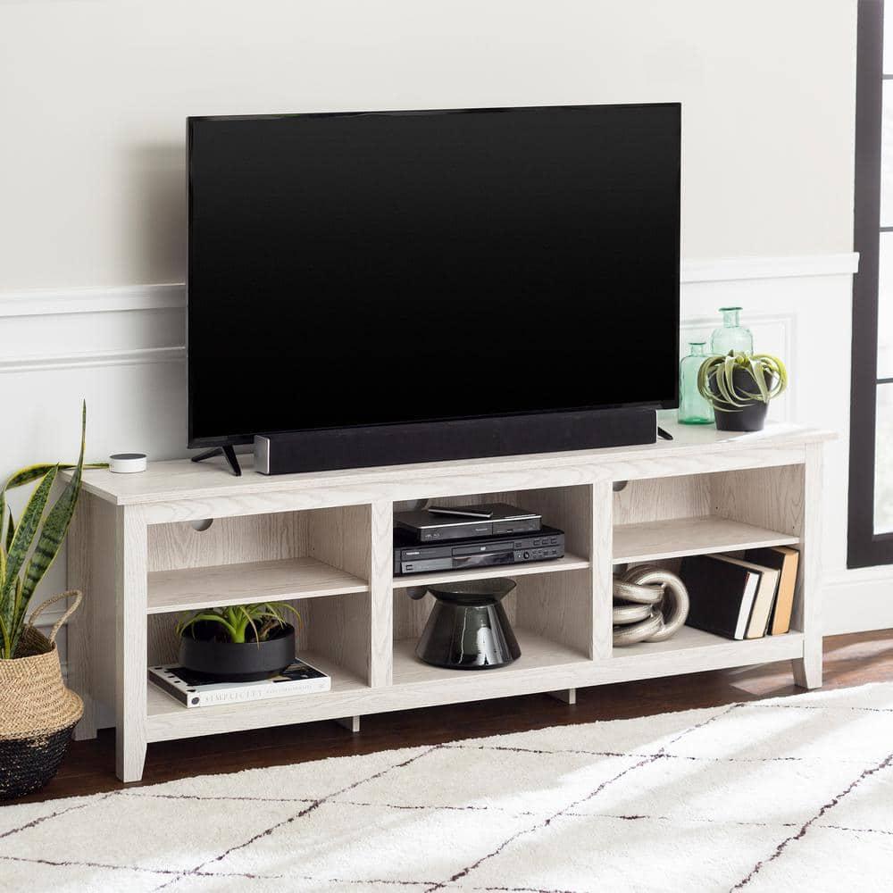 Walker Edison Wren Classic 6 Cubby TV Stand for TVs up to 80 Inches, 70 Inch, White Wash