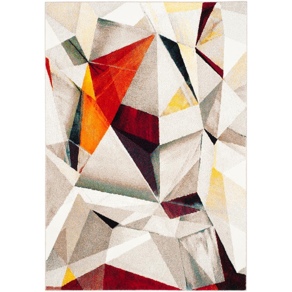 Porcello PRL6940 Power Loomed Indoor Area Rug - 5'3"x7'6" - Light Grey/Orange - Safavieh