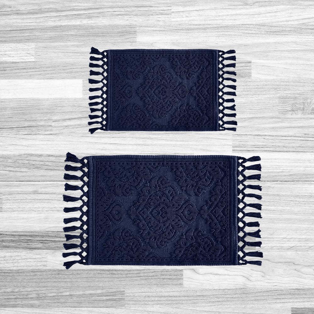 Jean Pierre Ricardo Cotton Fringe 2-Piece Bath Rug Set, Indigo