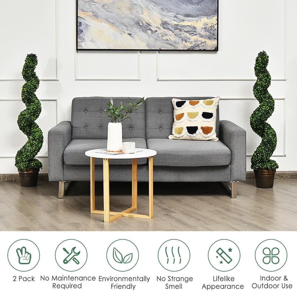 Costway 4FT Spiral Boxwood Topiary Trees in Golden Cement Pot (2 Count)