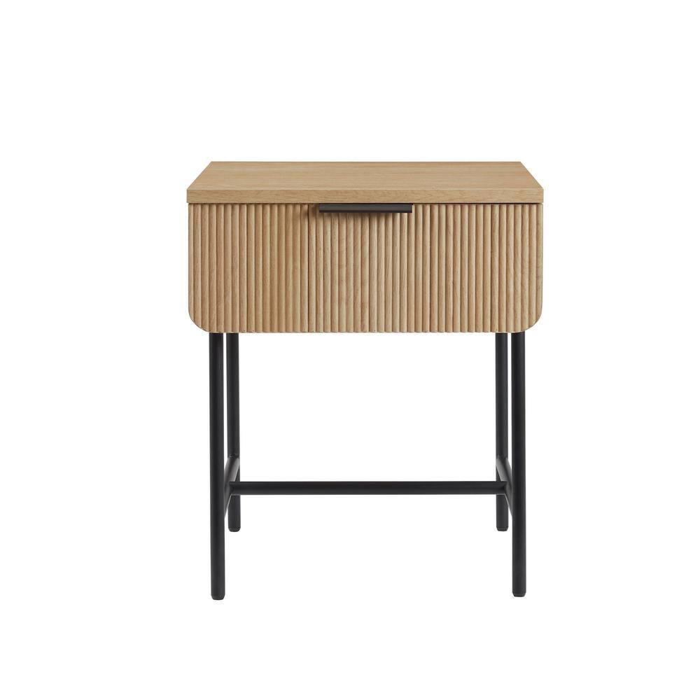 Saracina Home Modern Fluted 1 Drawer Side Table Coastal Oak/Black