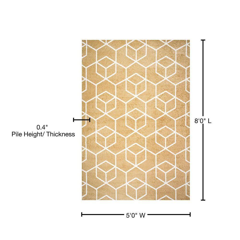 5'x8' Tumbling Blocks Modern Geometric Area Rug, Gold/White - JONATHAN Y