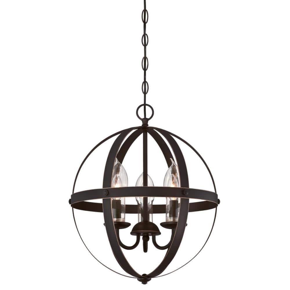 3 Light Chandelier & Clear Glass Candle Covers, Oil Rubbed Bronze & Highlights