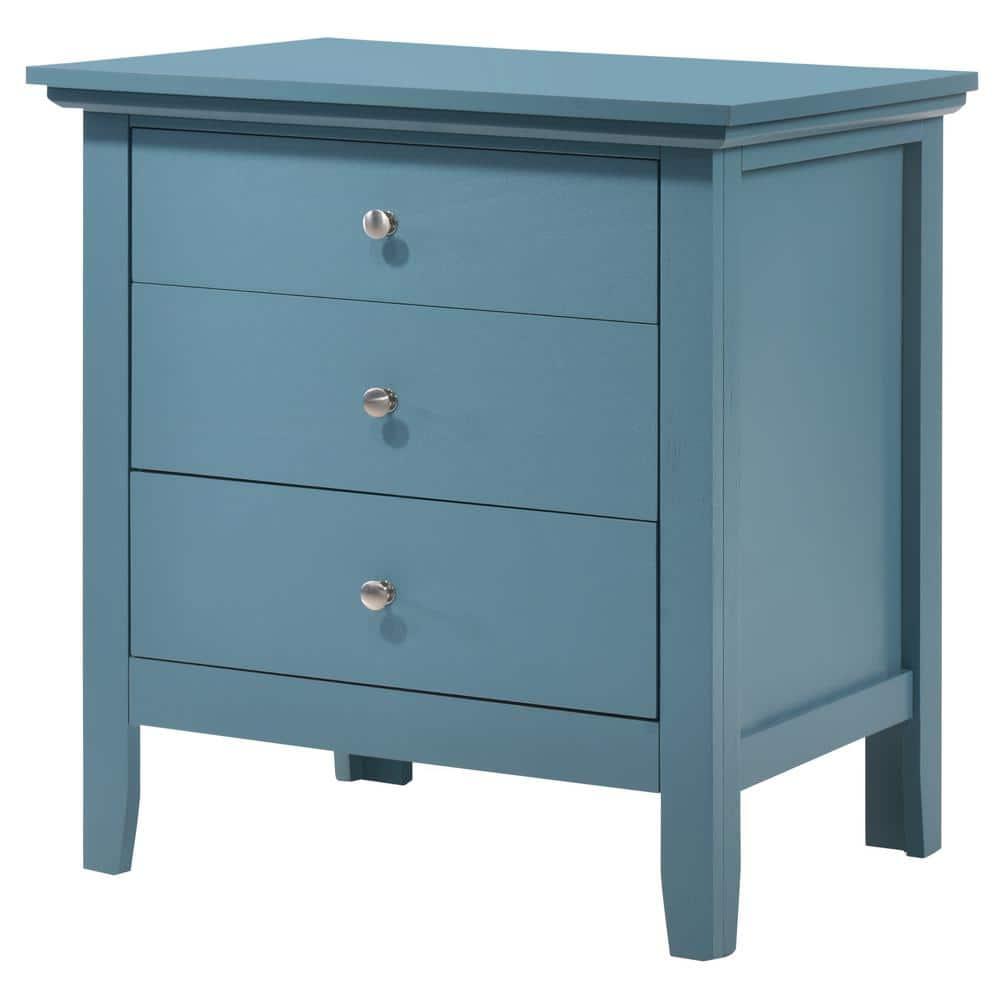 Passion Furniture Hammond 3-Drawer Teal Nightstand (26 in. H x 24 in. W x 18 in. D)