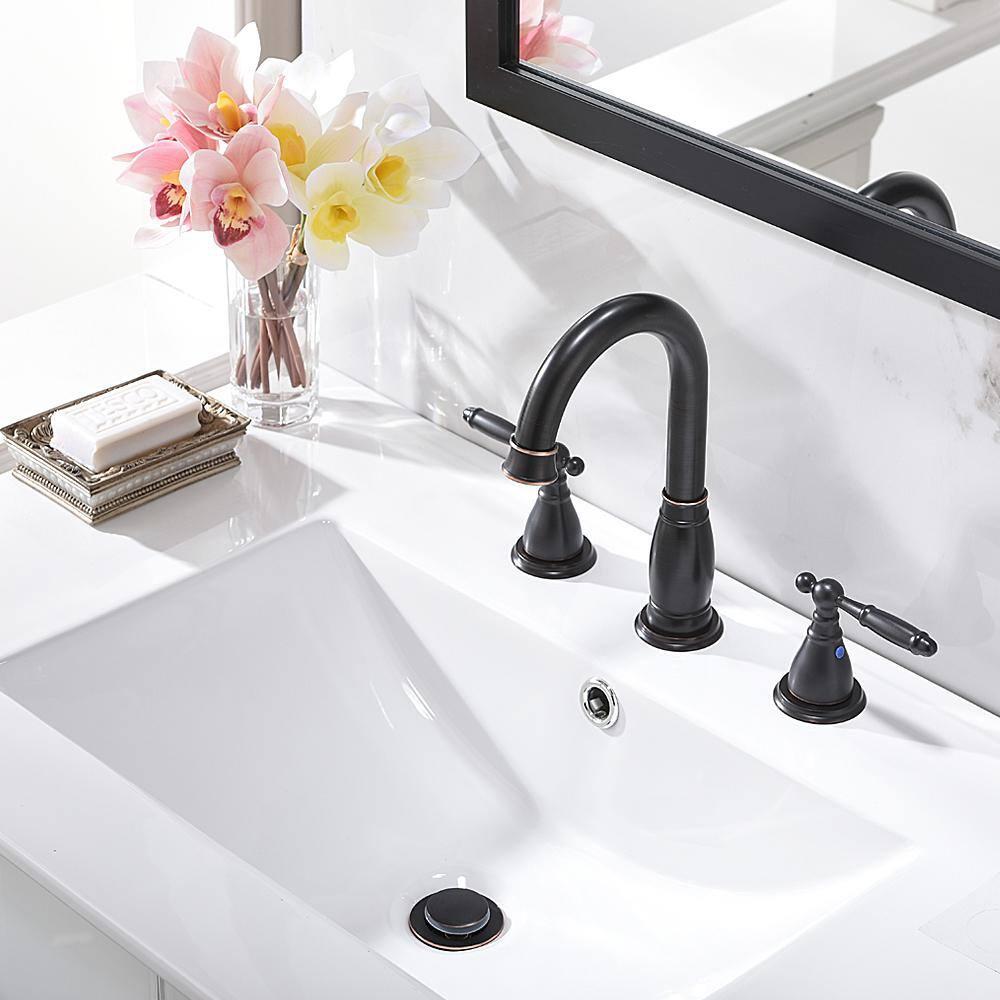 8 in. 2-Handle 3-Hole Widespread Bathroom Faucets with Valve and Metal Pop-Up Drain in Oil Rubbed Bronze