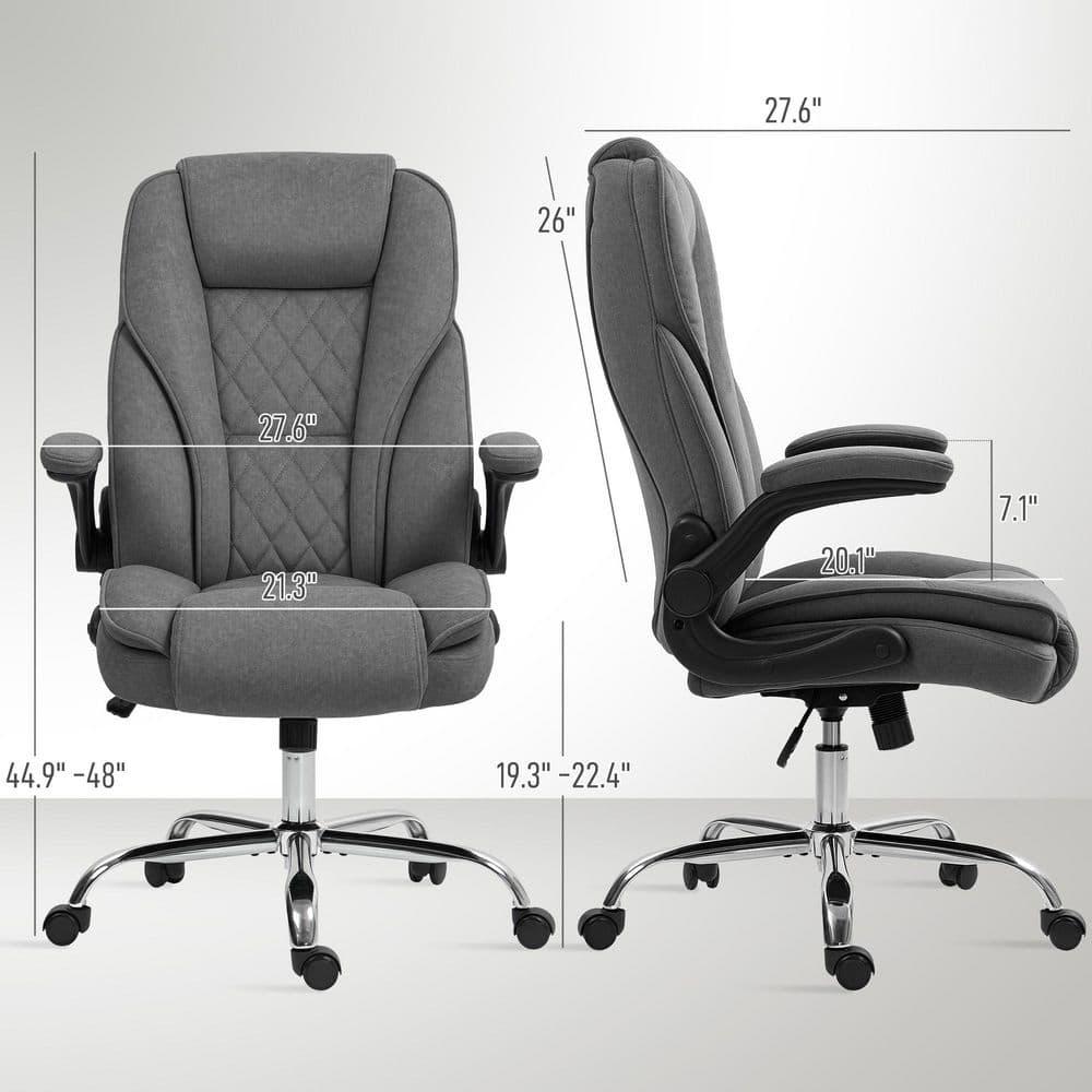 HOMCOM Executive Office Chair, Fabric Comfy Computer Desk Chair with Swivel Wheels, Flip-up Armrest, Adjustable Height, Charcoal Gray