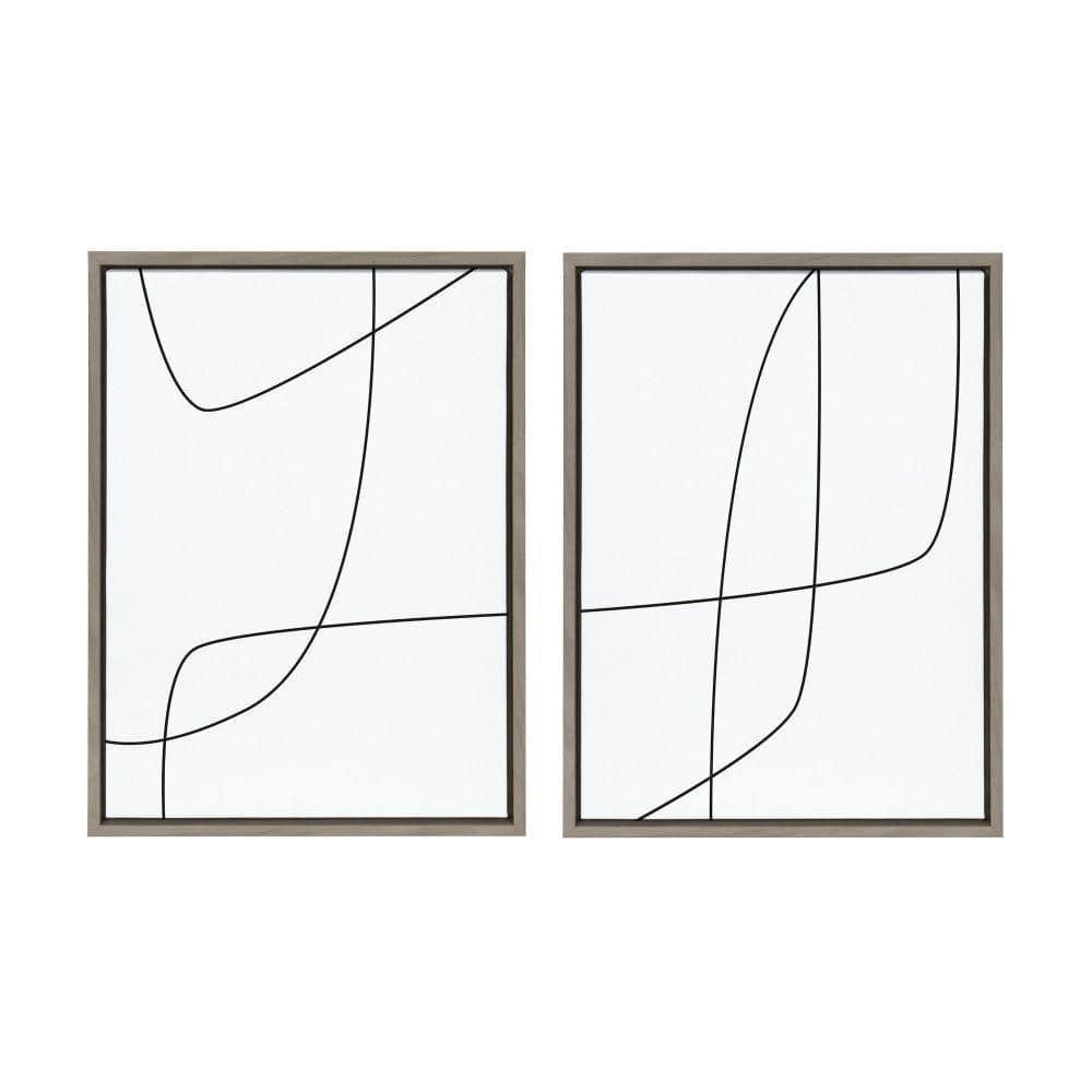 Kate and Laurel Sylvie Modern Line Abstract 3 and 4 Black and White Framed Canvas by The Creative Bunch Studio, 2 Piece 18x24, Gray