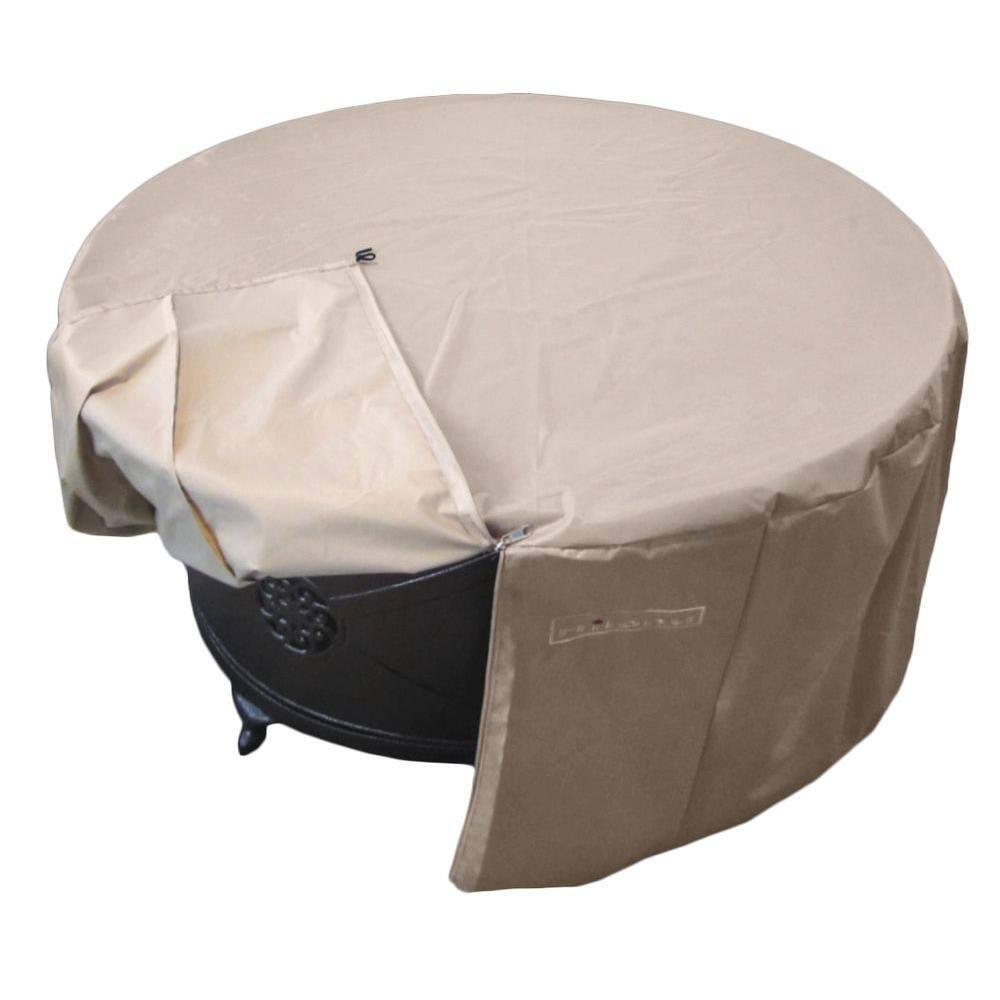 Hiland Round Heavy Duty Waterproof Propane Fire Pit Cover in Tan