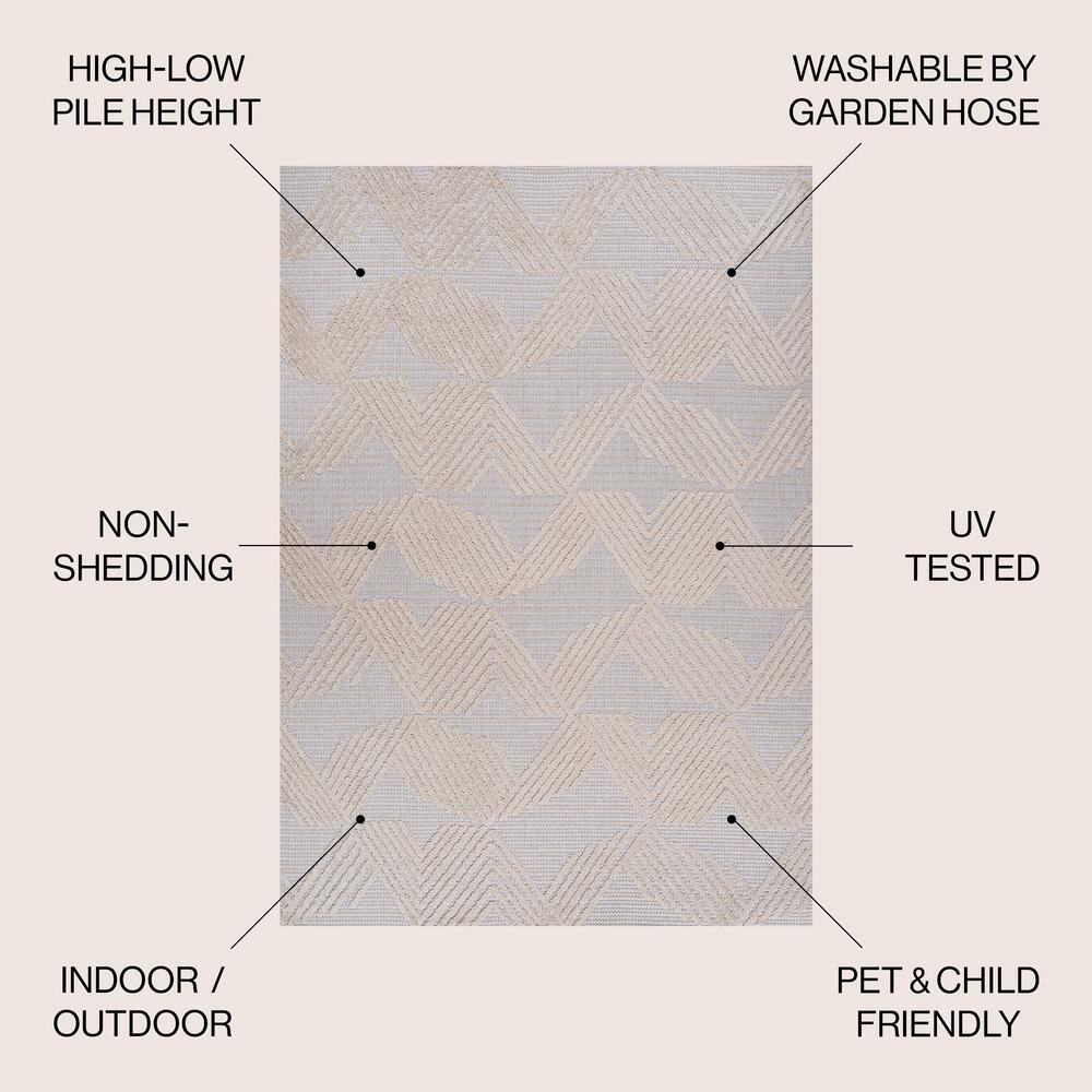 8'x10' Jazz High-Low Pile Art Deco Geometric Indoor/Outdoor Area Rug, Beige - JONATHAN Y