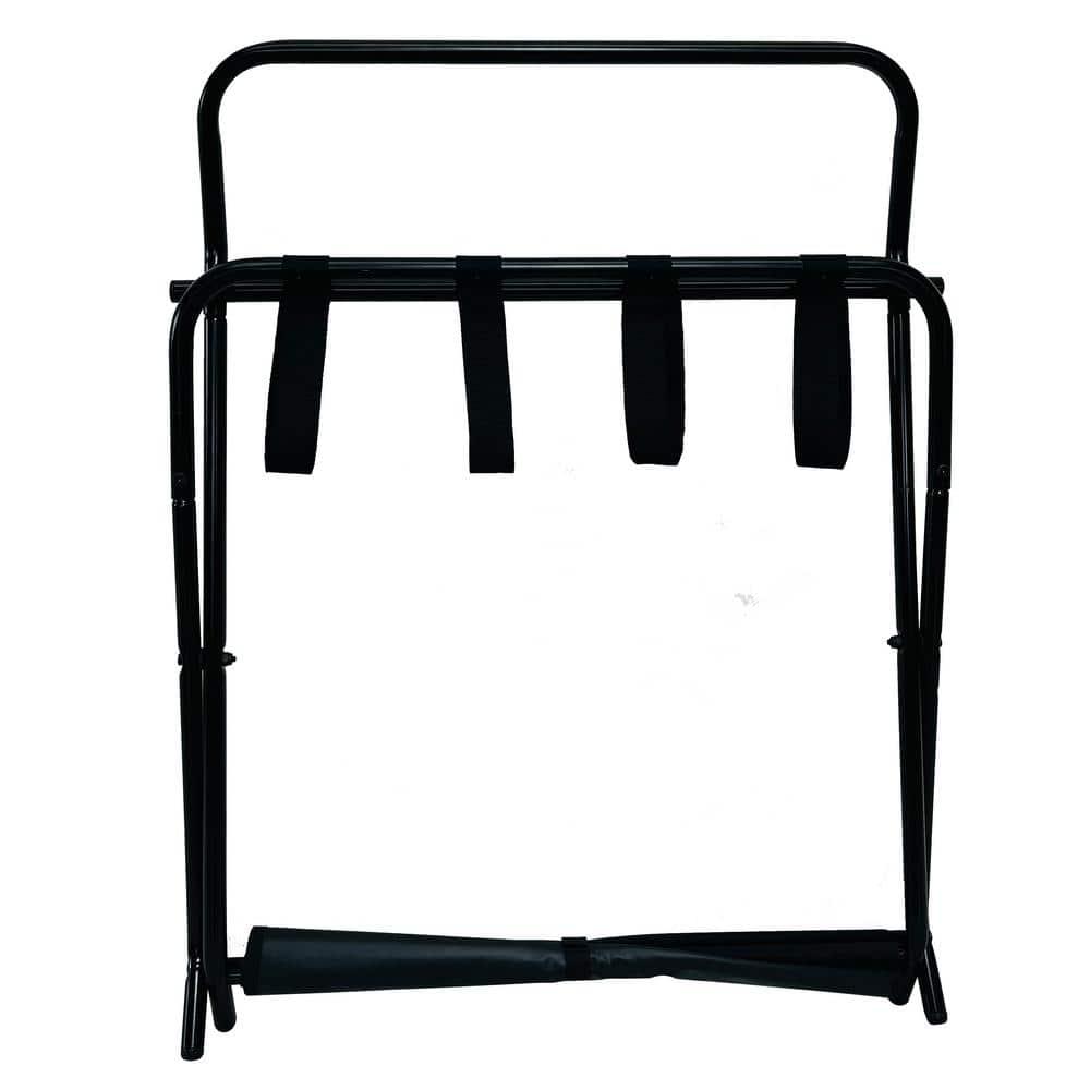 InRoom Designs Folding Luggage Rack - Suitcase Stand With Storage Shelf - Folding Luggage Rack for Guest Room and Bedroom - Sturdy Portable and Stylish Metal Suitcase Stand