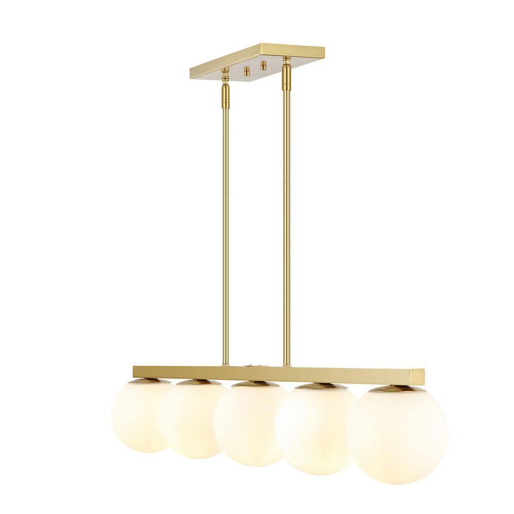 JONATHAN Y Luca Parisian 45.5" 5-Light Modern Glam Iron Globe Linear LED Pendant, Brass Gold/White