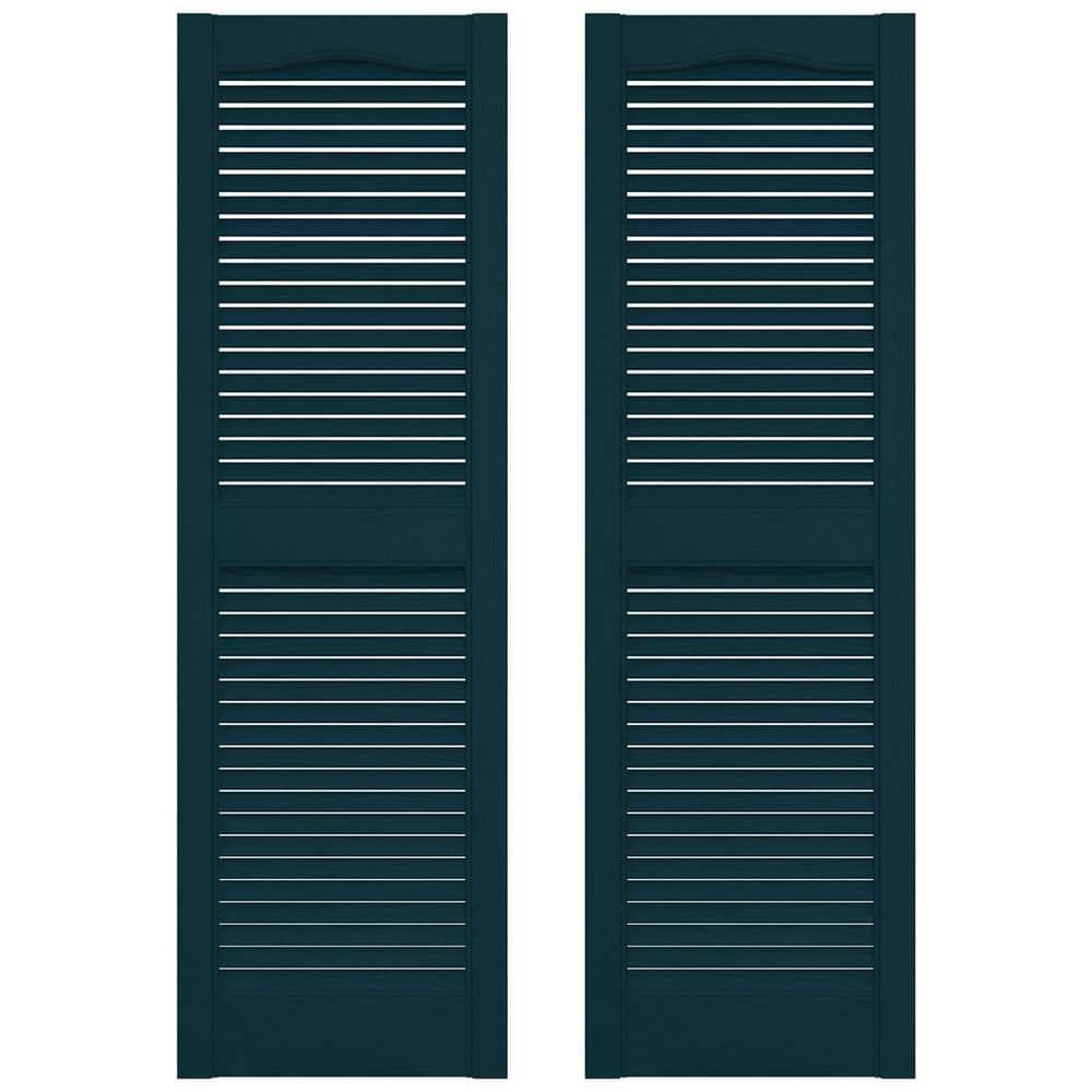 14.5 in. x 36 in. Louvered Vinyl Exterior Shutters Pair in Midnight Blue