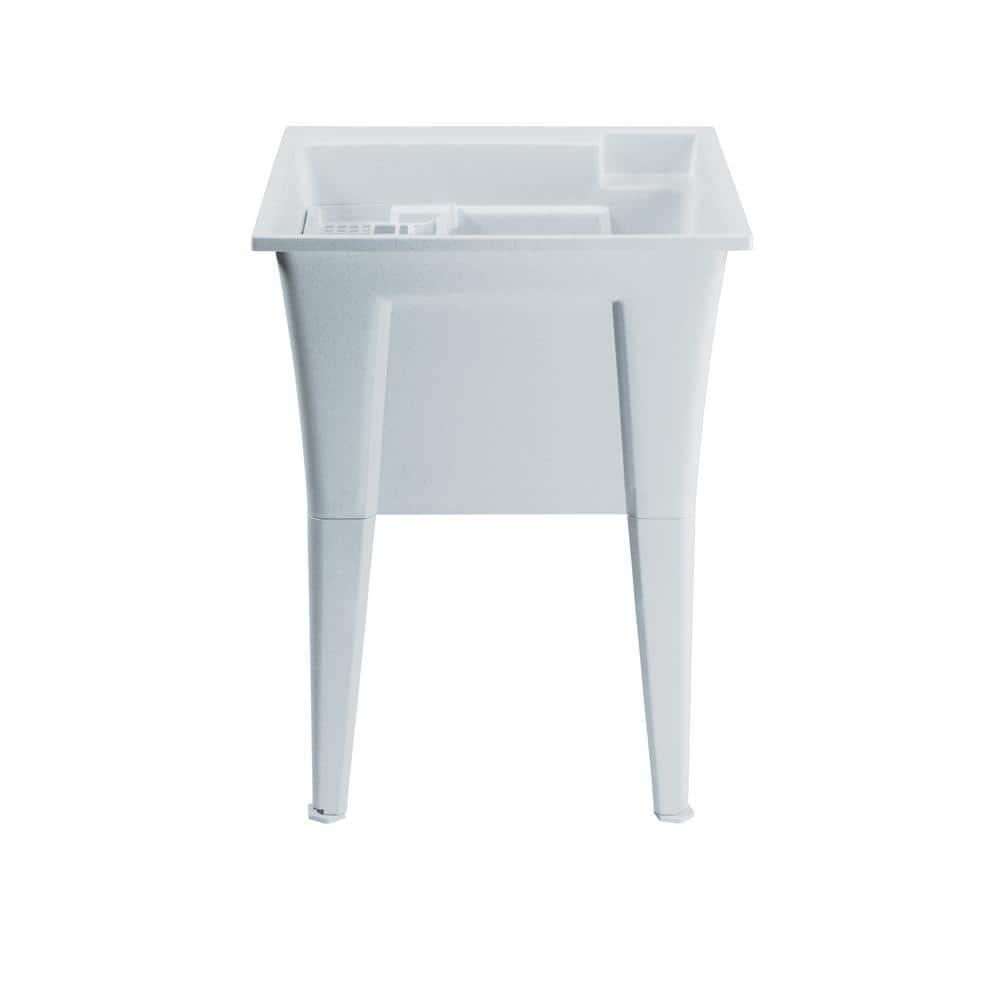White Stone Freestanding Laundry Sink with Chrome Faucet