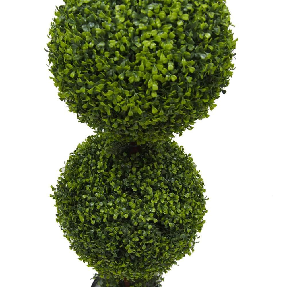 Vickerman 5' Artificial Potted Triple Ball Green Boxwood Topiary. Ball sizes are 10", 12" and 14".