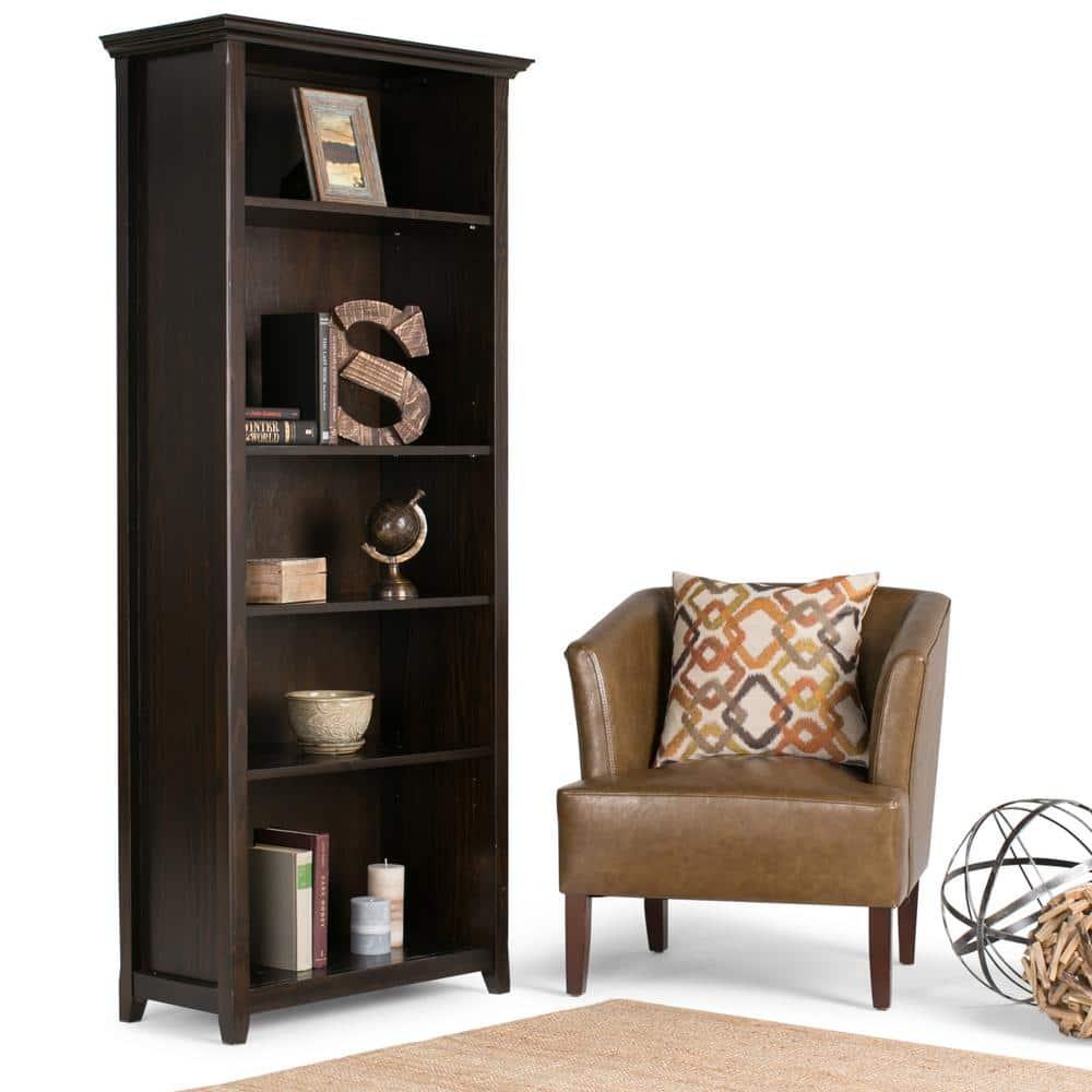 Simpli Home Amherst 30"W Solid Wood 5 Shelf Bookcase with Adjustable Shelves