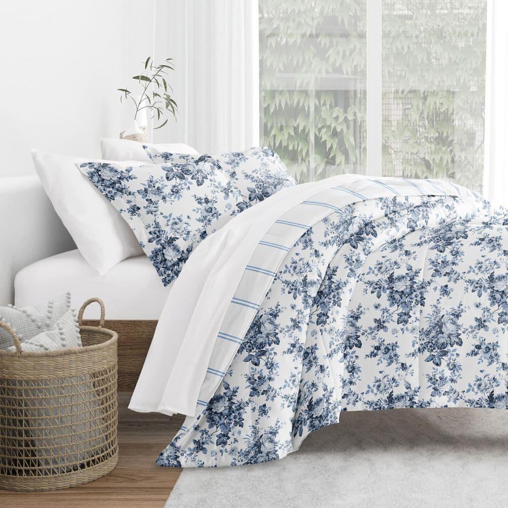Becky Cameron Stone All Season Down-Alternative Comforter Set in Cabbage Rose Stripe