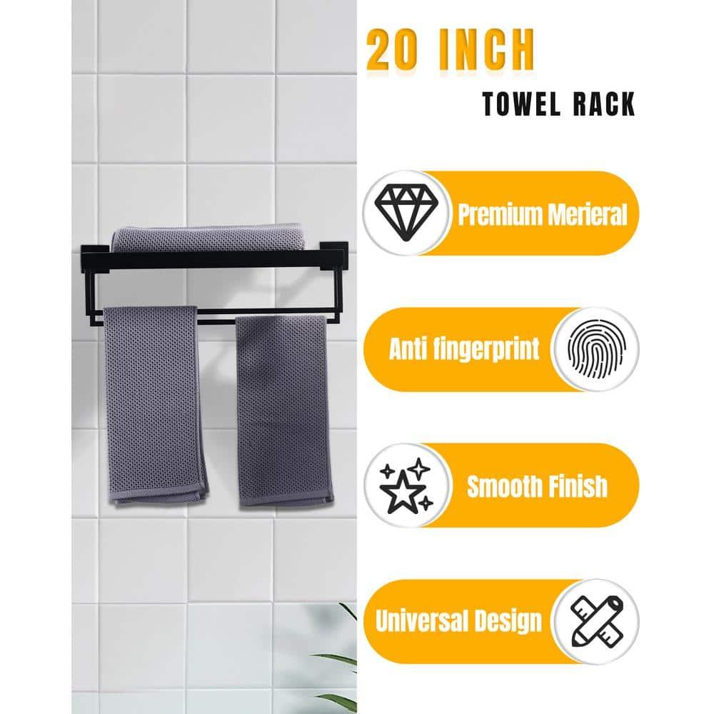 ARCORA AR5150101B-20 2-Tier Wall Mounted Stainless Steel Bathroom Towel Rack With 2 Towel Bars Square Rods