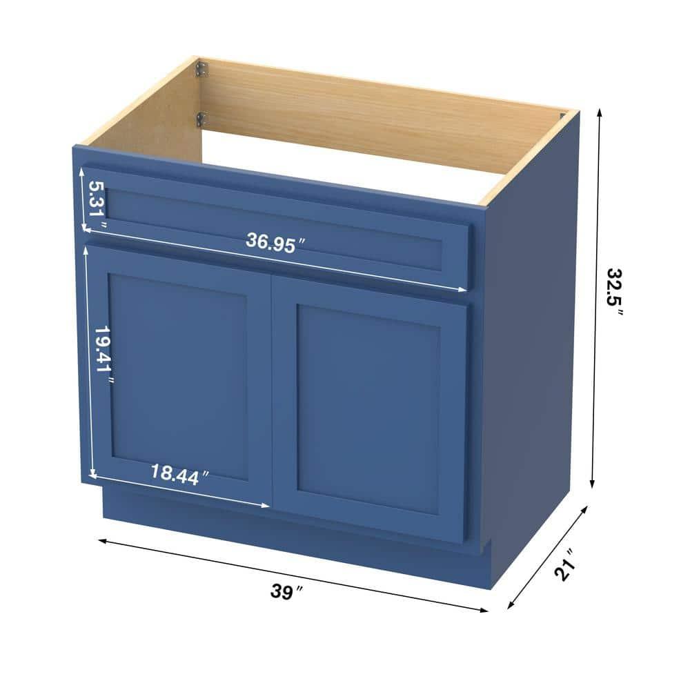 Vanity Art 39 Inch Double Shutter Door Bathroom Vanity Base Cabinet with Soft Closing Shaker Drawer, Strudy Floor Mount Storage Cabinet Organizer for Bedroom, Living Room, Kitchen, VA4039-BLUE