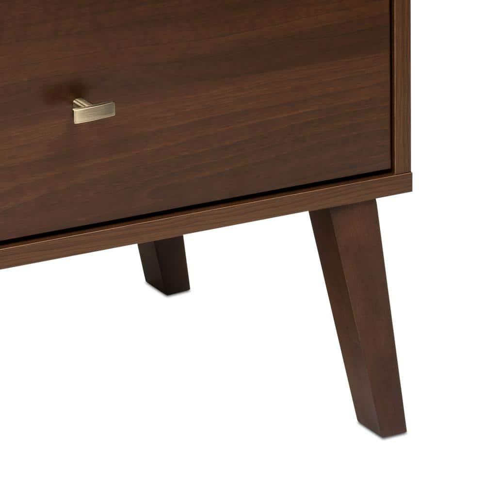 Milo Mid Century Modern 2 Drawer Nightstand Cherry - Prepac: Brushed Brass Knobs, Tapered Legs