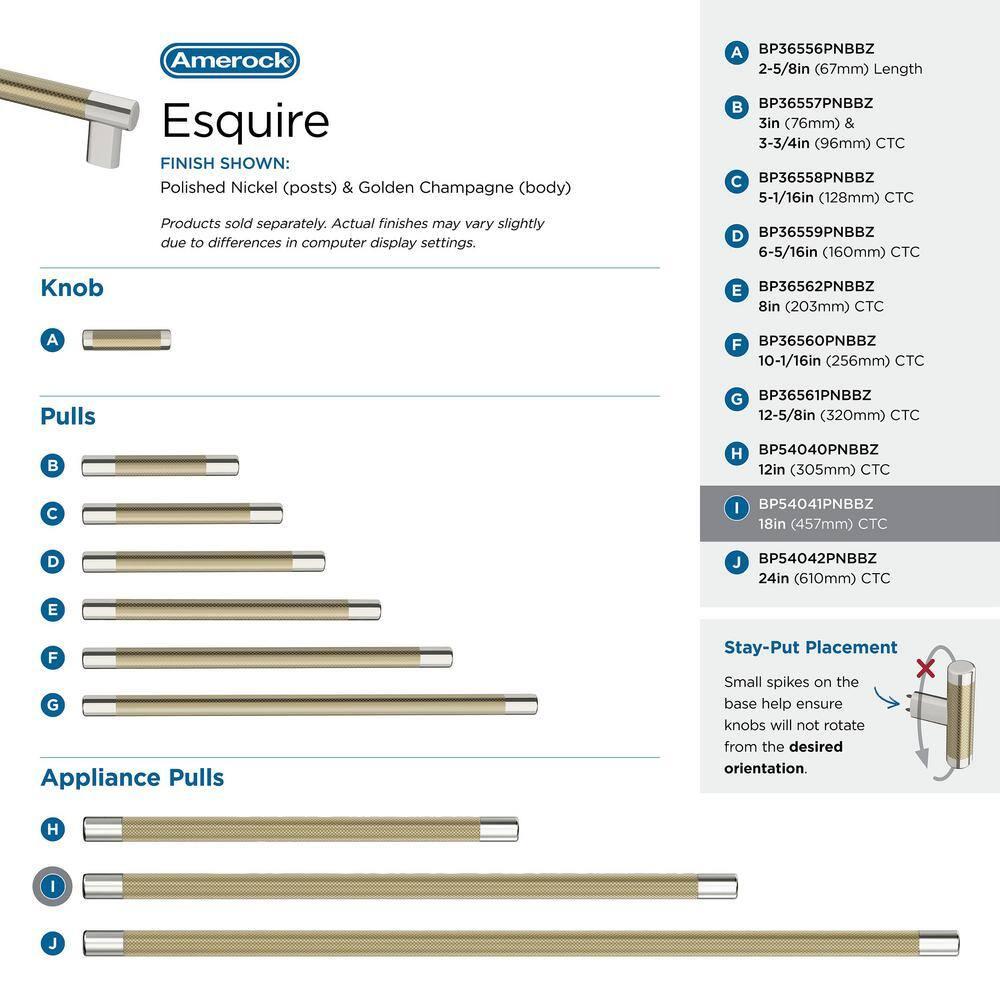 Amerock Esquire 18 inch (457mm) Center-to-Center Polished Nickel/Golden Champagne Appliance Pull