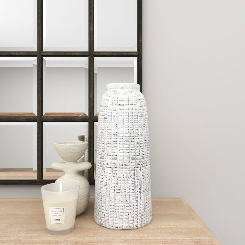 17" x 7.5" Terracotta Vase White - Olivia & May: Coastal Style, Indoor Ceramic, Round Amphora