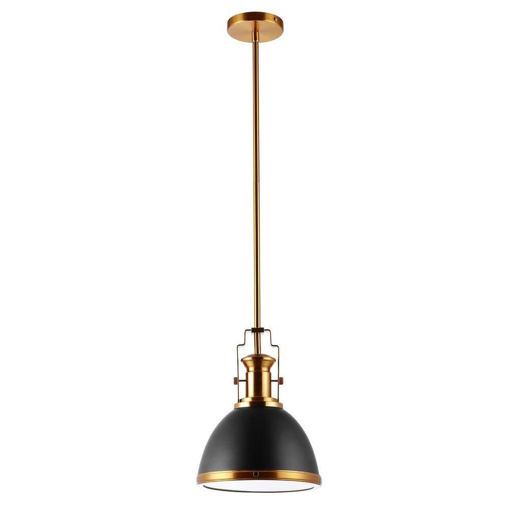 Homer 10" 1-Light Modern Industrial Iron LED Dome Pendant, Black/Brass Gold
