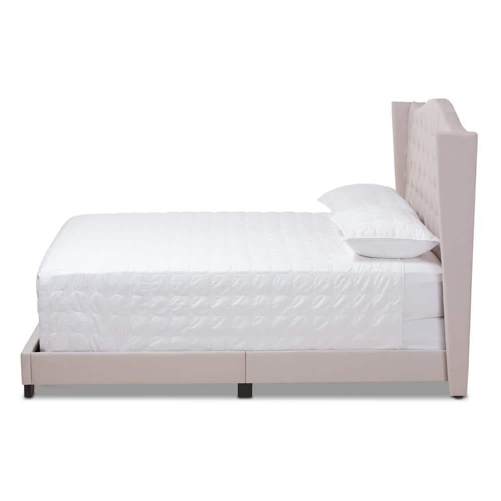 Baxton Studio Queen Alesha Bed Beige: Modern Contemporary Design, Engineered Wood Frame, Curved Winged Headboard