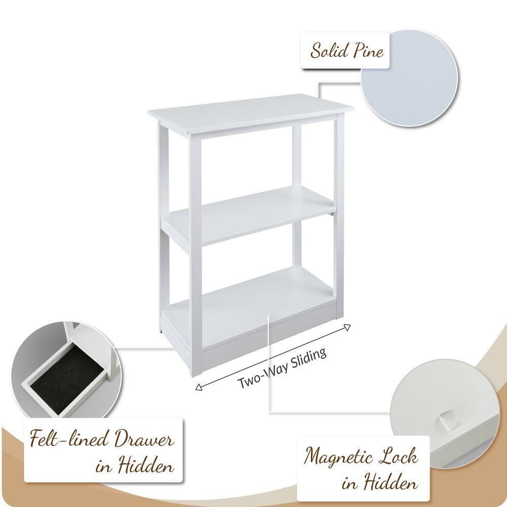 Casual Home Adams 3-Shelf Bookcase with Concealed Sliding Track, Concealment Furniture-Color:White