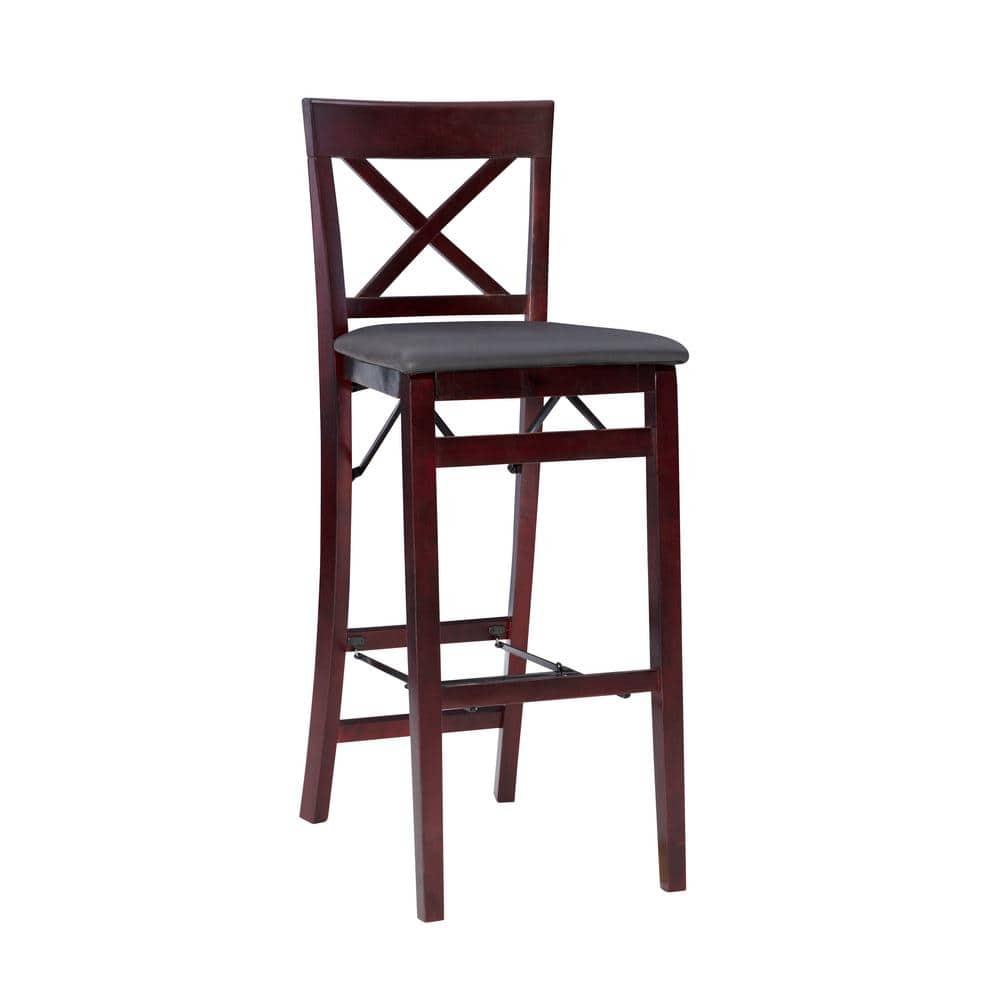 Triena X Back Faux Leather Folding Barstool Espresso - Linon: Padded Seat, Wood Legs, No Assembly Required