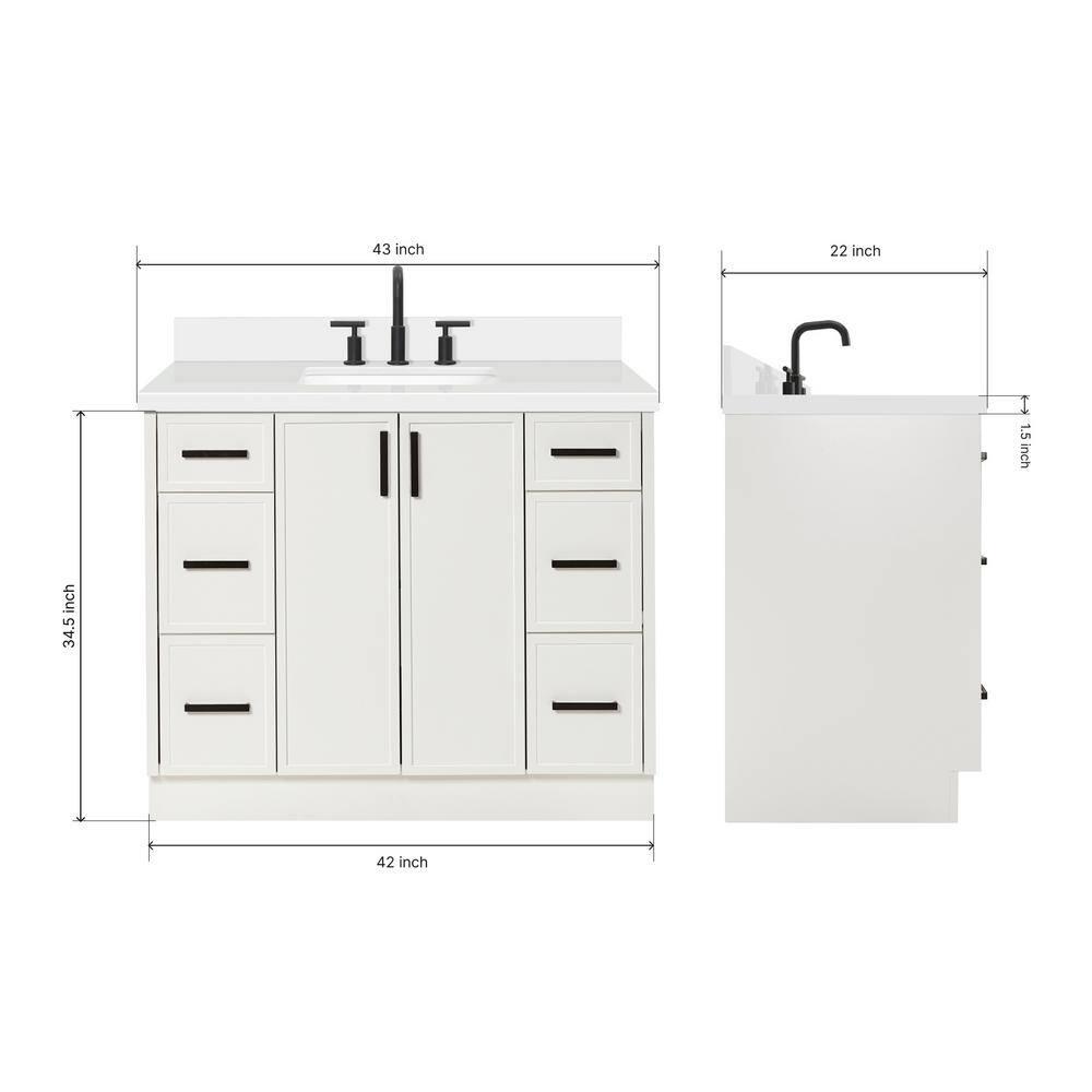 Ariel Kelly 43 Inch Single Rectangular Sink Bathroom Vanity With Quartz Countertop