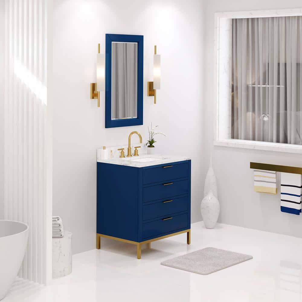 Bristol 30 in. W x 21.5 in. D Vanity in Monarch Blue with Marble Top in White with White Basin