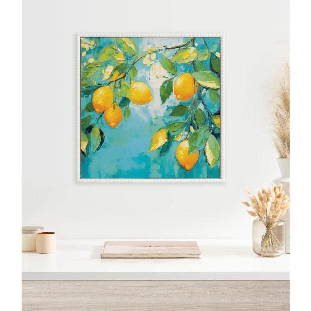 Kate & Laurel All Things Decor 22"x22" Sylvie Beaded Lemon Tree Framed Canvas by The Creative Bunch Studio White