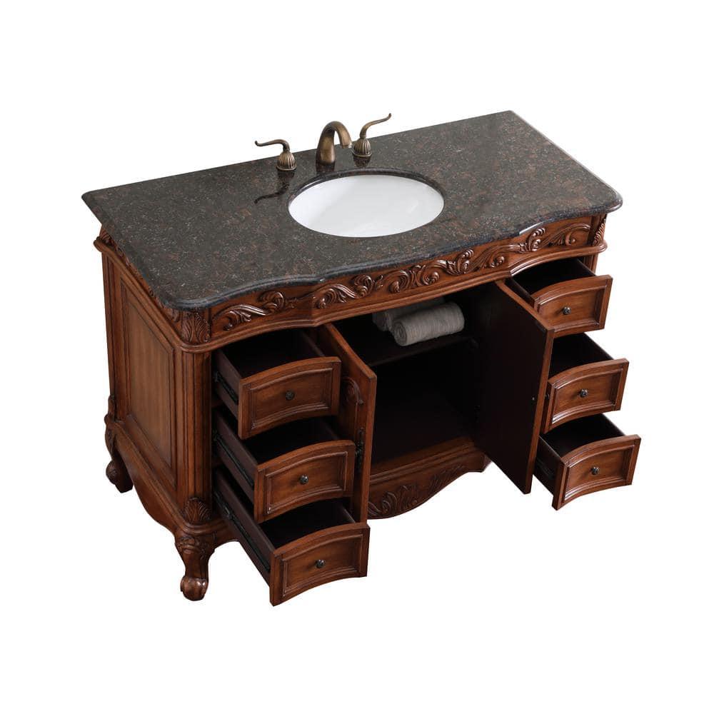 Elegant Decor Oakland 48" Single Marble Top Bathroom Vanity in Teak