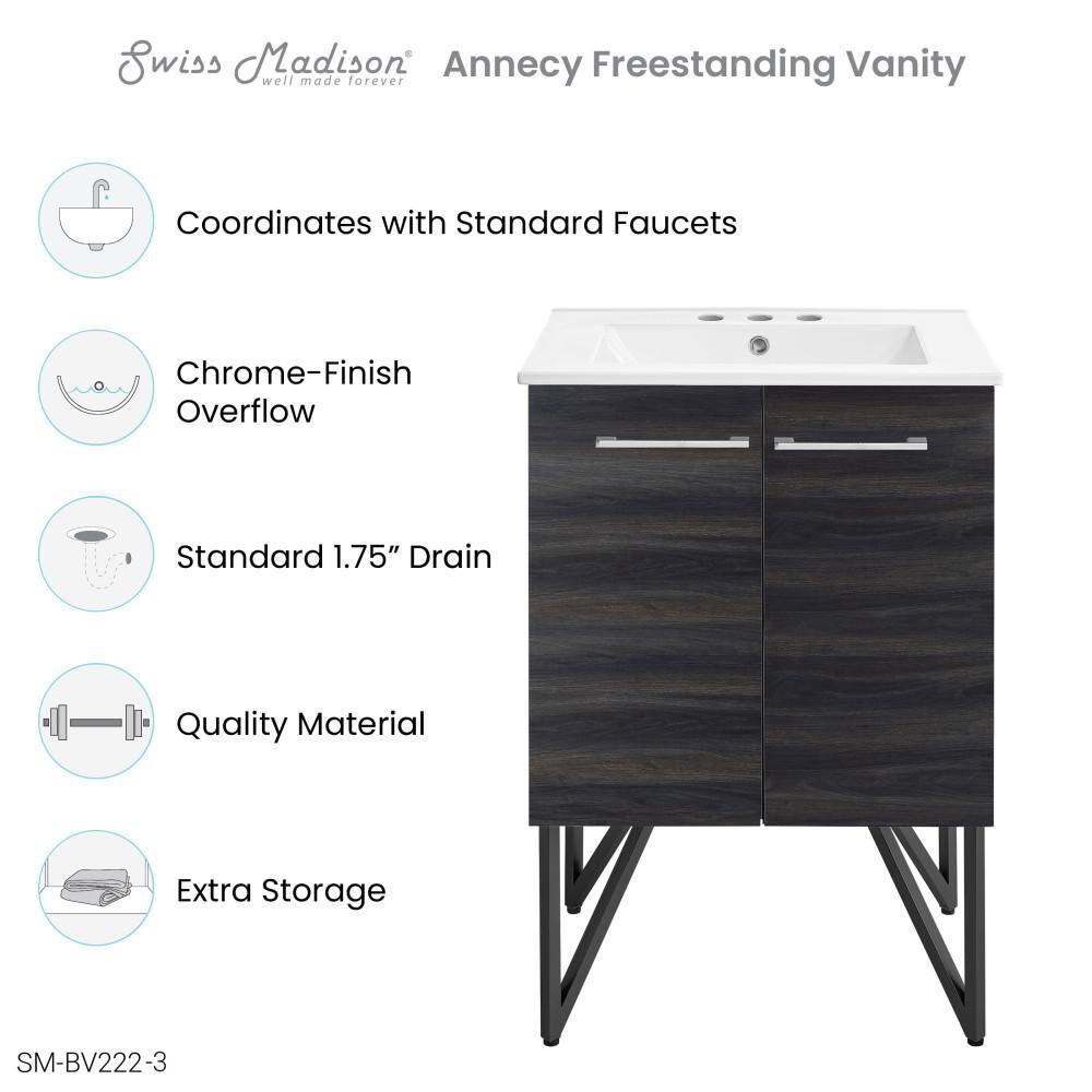 Annecy 24 In. Bathroom Vanity With Ceramic Sink Top