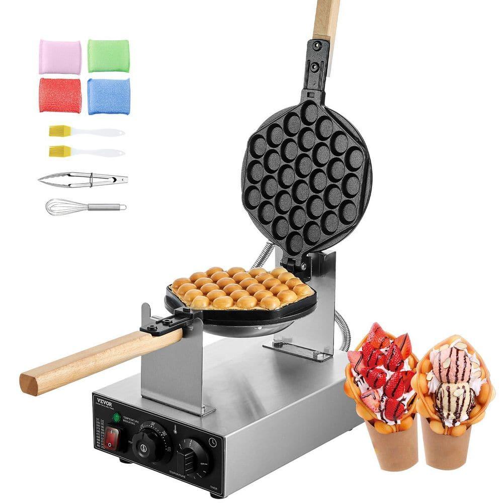 VEVOR Commercial Bubble Waffle Maker, 1400W Egg Bubble Puff Iron w/ 180° Rotatable 2 Pans & Wooden Handles, Stainless Steel Baker w/Non-Stick Teflon Coating, 50-250℃/122-482℉ Adjustable