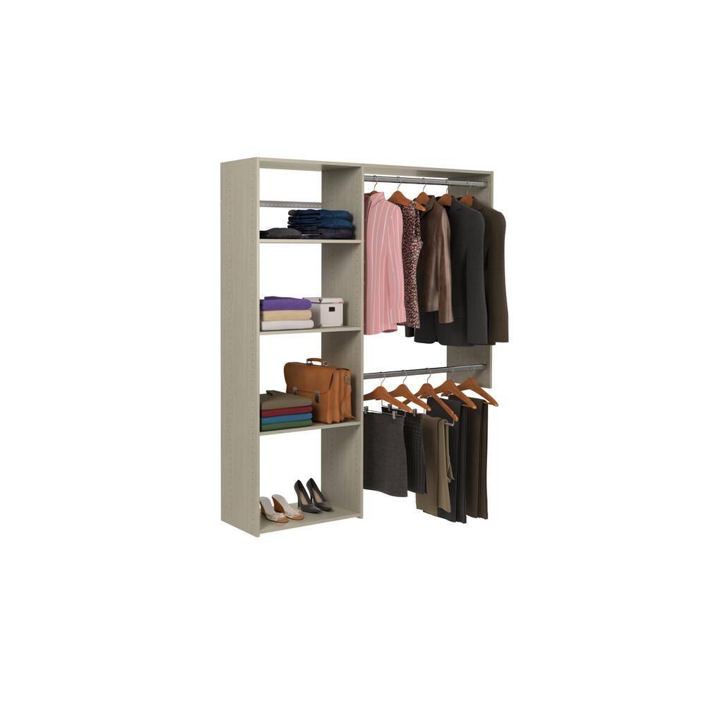 Weathered Grey Medium Wood Closet System with Satin Nickel Hardware