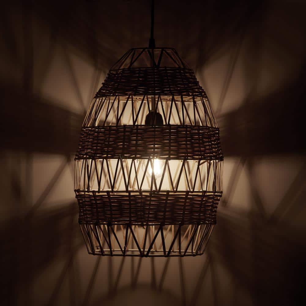 12.75" Alyssa Rattan and Metal Pendant Ceiling Light - River of Goods: UL Listed, Adjustable Height, Dome-Shaped Shade