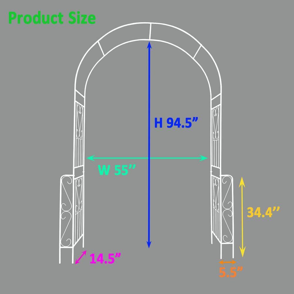 Gzxs Garden Arbor, Metal Arch Archway for Wedding Ceremony Party, Steel Garden Trellis for Plant Climbing, Christmas Holiday Patio Lawn Decorations, 55"L x 14.5"W x 94.5"H (Cream White)