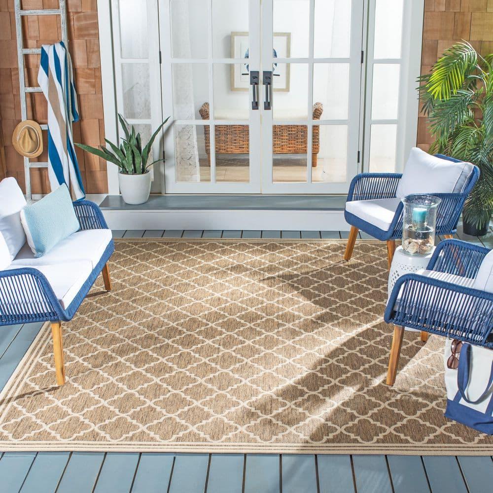 SAFAVIEH Beach House Nima Trellis Indoor/Outdoor Area Rug Beige/Cream, 5'3" x 7'6"