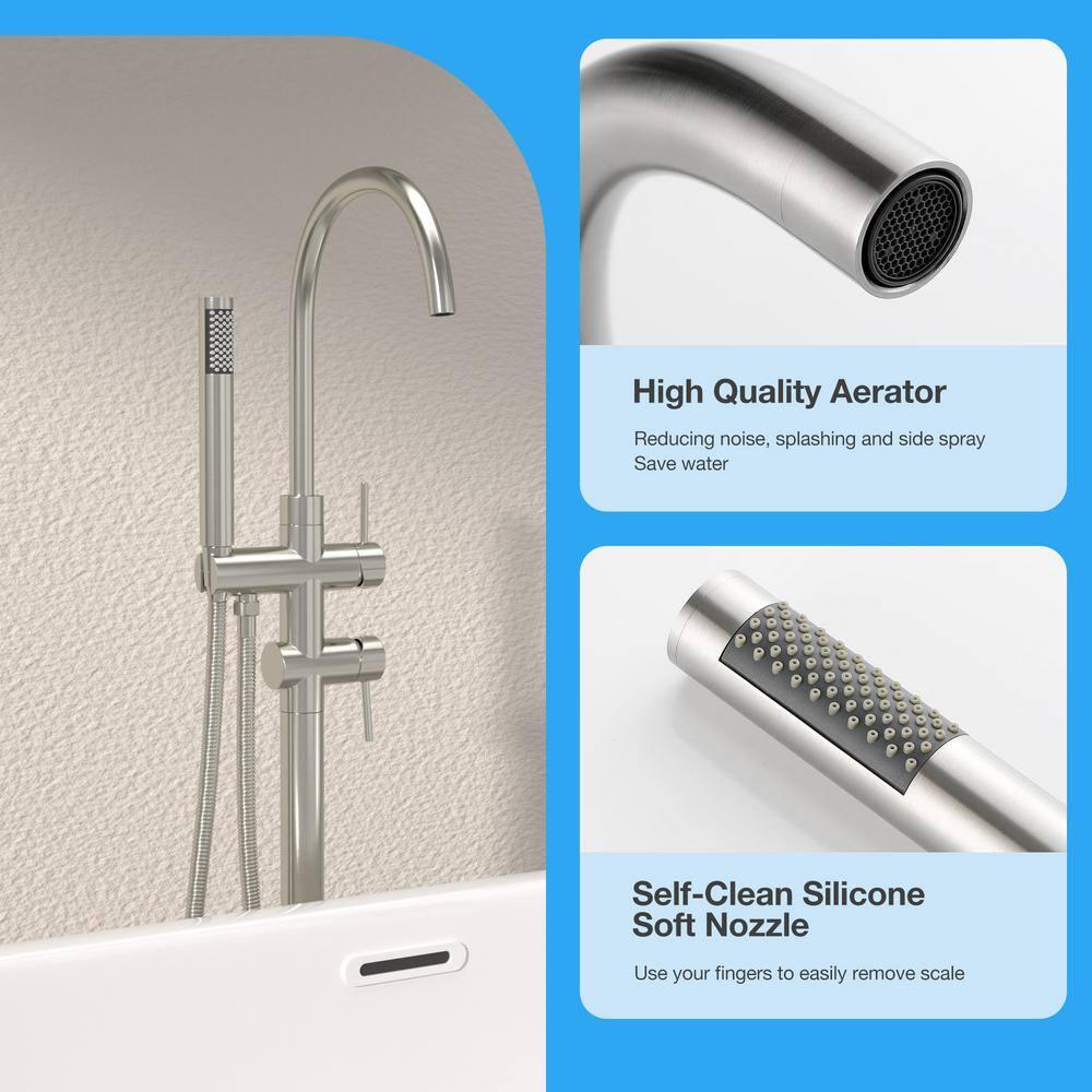 Double Handle Floor Mounted Freestanding Tub Filler With Handshower