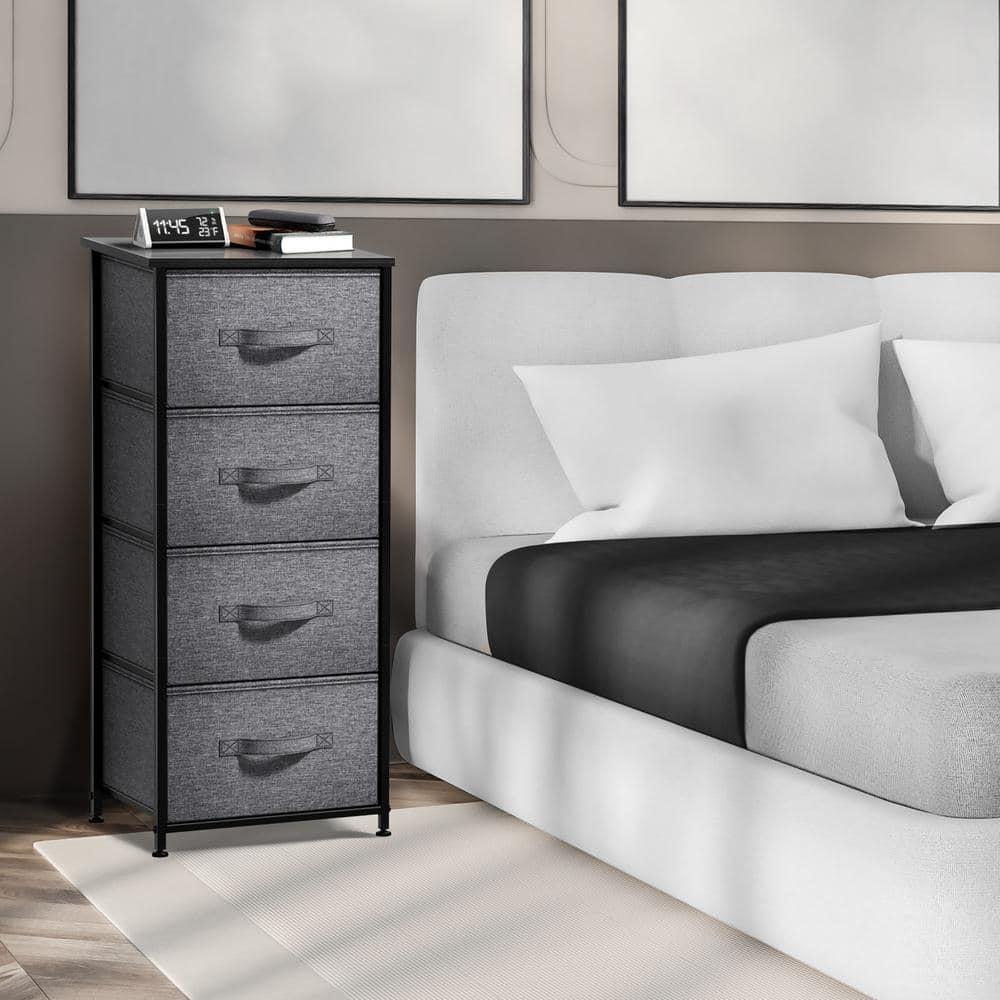 Sorbus 4 Drawers Chest Nightstand - Storage for Closet, Home, College Dorm - Features Steel Frame, Wood Top, & Fabric Bins (Black)