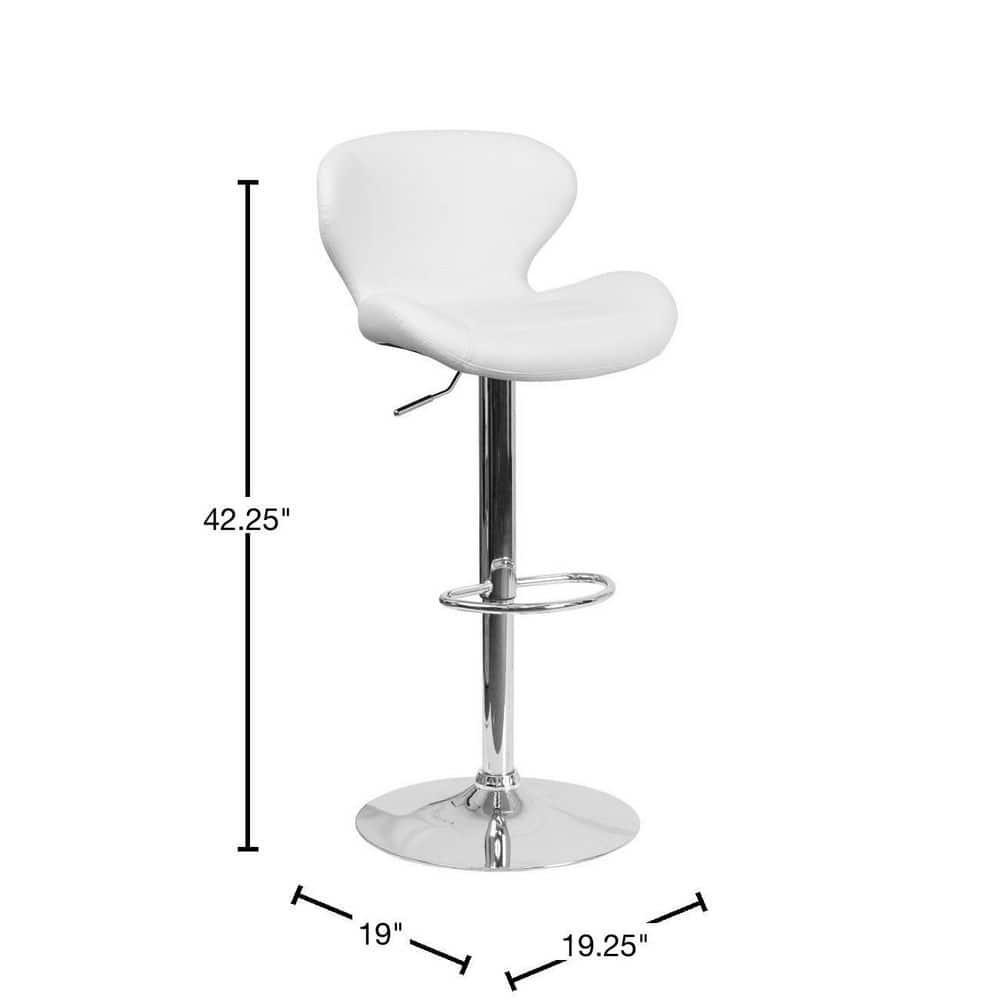 Flash Furniture Contemporary White Vinyl Adjustable Height Barstool with Curved Back and Chrome Base
