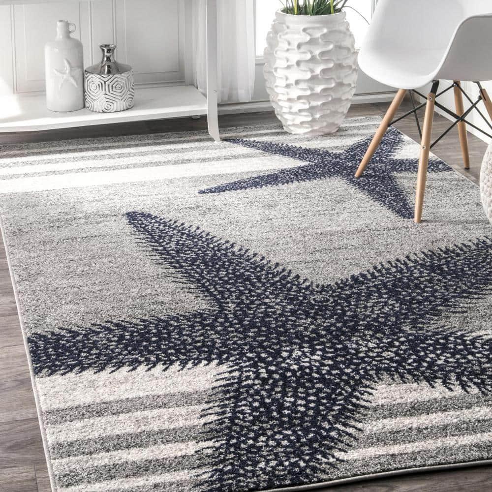 Nuloom Starfish Animal Print 4x6 Indoor Area Rug for Living Room Bedroom Dining Room Kitchen, Grey/Blue