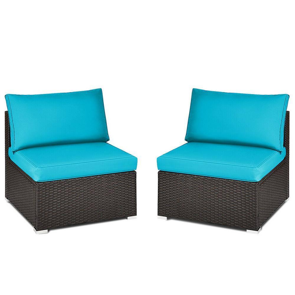 Ivy Bronx Howells 2 Pieces Patio Rattan Armless Sofa Set with Cushions (Set of 2)