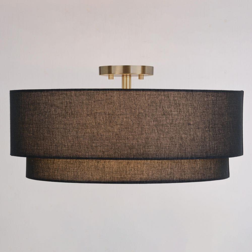 VAXCEL Burnaby Mid-Century Modern Semi Flush Mount Ceiling Light White Linen Drum Shade, Matte Brass, 20.5 inch