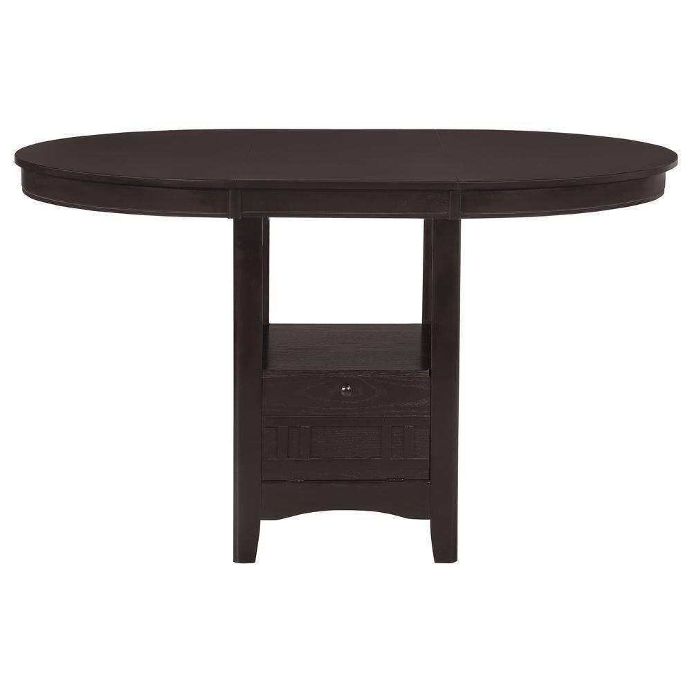 Espresso Oak Veneer Counter Height Dining Set with Black Fabric Chairs